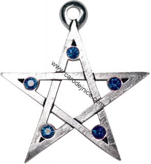 Pentagram s pěti modrými kameny - Amulet