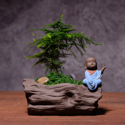 Ornament na květináči od Yixing zisha----Malý mnich (modrý)
