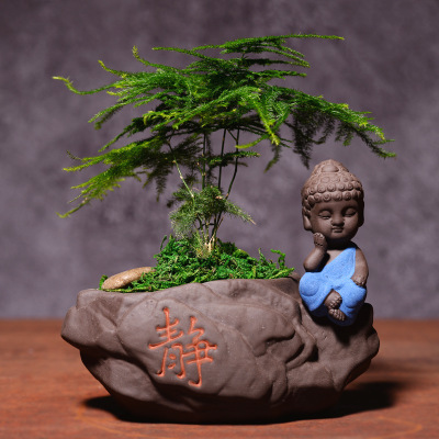 Ornament na květináči od Yixing zisha----Malá Tathagata (modrá)