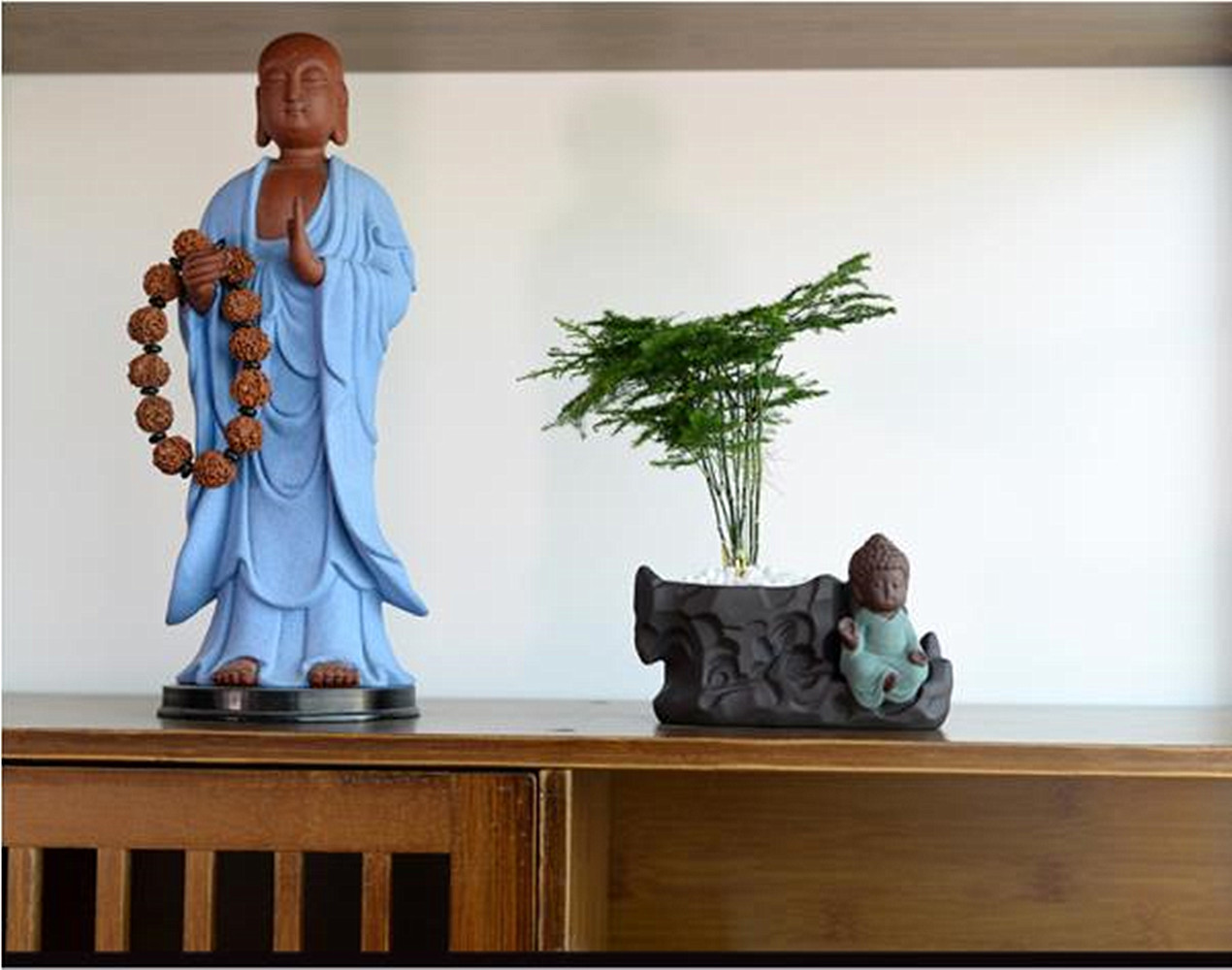 Ornament na květináči od Yixing zisha----Tathagata (světle modrá)