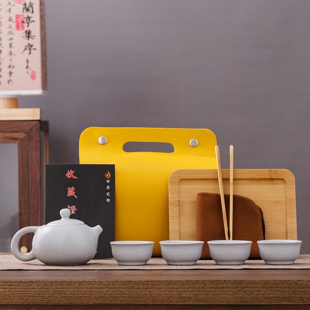 Přenosná keramická cestovní čajová souprava Ge Kiln – světle zelená (1 konvice Xishi + 4 šálky)