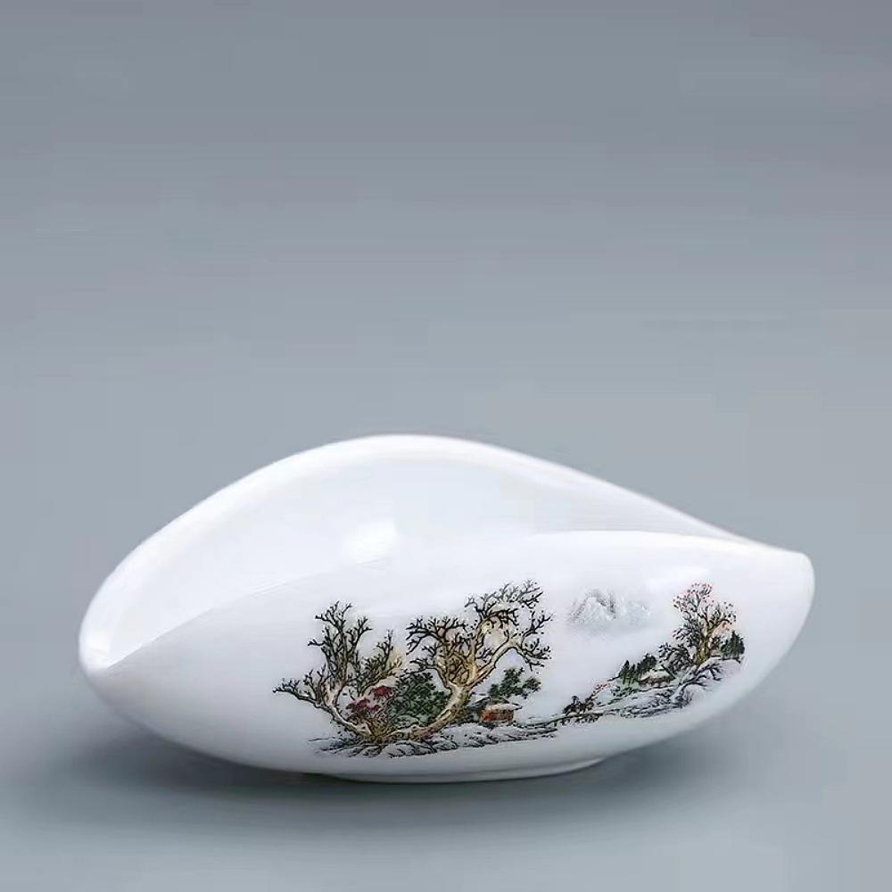 Bílý porcelánový držák na čaj - Barevná krajinomalba