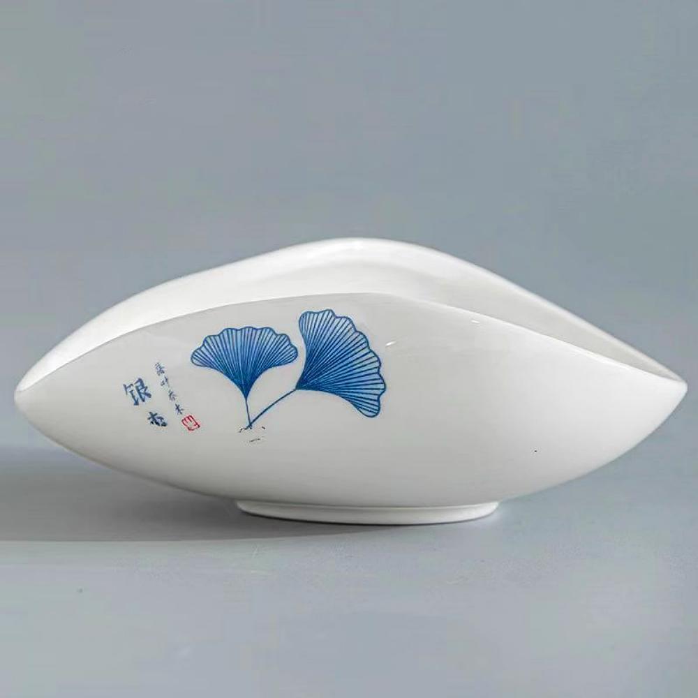 Bílý porcelánový držák na čaj - Ginkgo listy