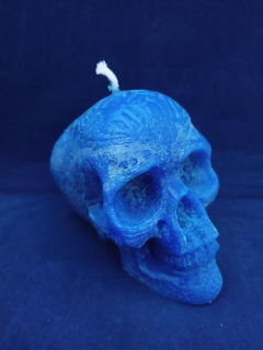 Svíčka figurální - Lebka střední modrá